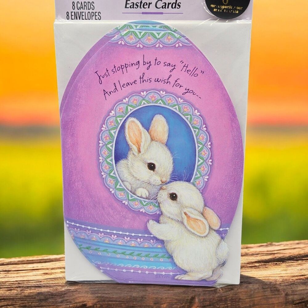 Sealed 8-Pack Vintage Hallmark Easter Cards Rabbits Decorative Egg Bunny House
